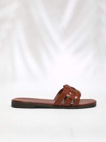 SHUZIA 女士时尚舒适蓬松编织带平底凉鞋