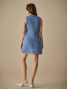SHEIN EZwear Vestido de mezclilla casual y de moda con botones lavado