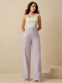 Anewsta Modische elegante Damen Jeans mit geradem Bein und Stickerei