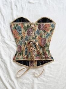 Soleia 女士复古宫廷风格提花抹胸，后背抽绳吊带背心