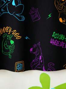 SCOOBY-DOO X SHEIN Tween Boy Cartoon Colorful Neon Puppy Pattern Black Casual Versatile Short Sleeve T-Shirt, Summer - Black - View 6