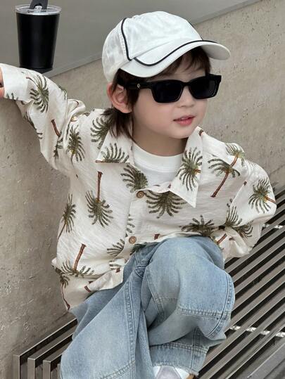 Dazy Kids 宽松休闲度假风椰子树印花男童衬衫