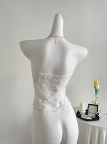 Sweetra Women's Holiday Ruffle Sweetheart Neck Cropped Top - White - View 2