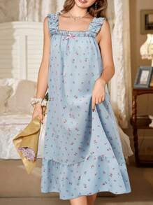 CottageSlumber Romantic Ditsy Floral Ruffle Trim Nightgown - Multicolor - View 1