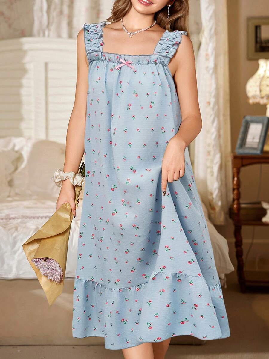 CottageSlumber Romantic Ditsy Floral Ruffle Trim Nightgown - Multicolor - View 1