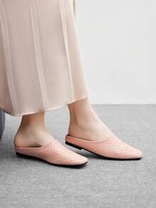 CUCCOO BIZCHIC Brown Woven Material Fashionable Square Toe Slip-On Flat Sandals For Women
