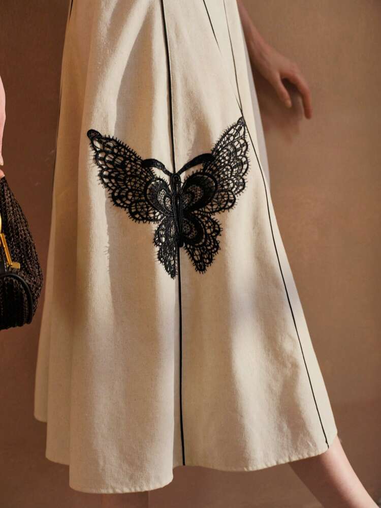 LINEN CONTRAST TRIM DRESS