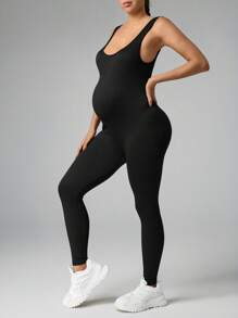 SHEIN Pregnant Women Solid Color Sleeveless Slim Fit Jumpsuit
