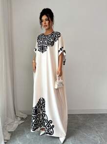 Elenzga Elegantes, locker sitzendes Kleid für Damen mit Placement-Muster