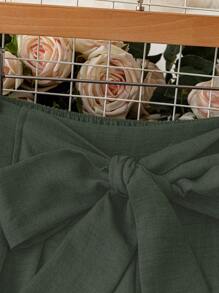 SHEIN Tall 大码女式休闲阔腿裤，带蝴蝶结装饰，适合日常休闲装/度假 - 橄欖綠 - 查看 5