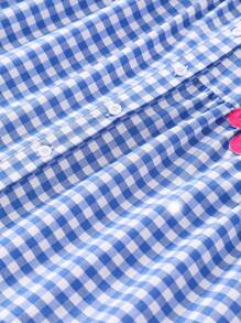 1pc Colorful Floral 3D Decor Gingham Fabric Dress, Sweet And Cute - Blue - View 8