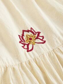 ROMWE The White Lotus Váy chữ A thêu hoa sen cho nữ, phong cách nghỉ dưỡng - Màu be - Xem 2