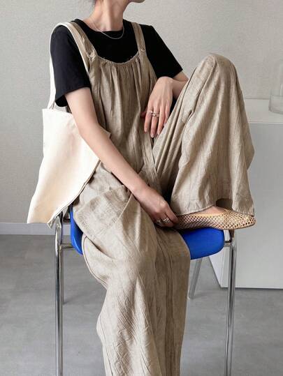 FRIFUL 女士休闲纯色亚麻阔腿连体裤