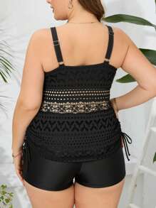 Swim Lushoire Ensemble de maillot de bain Tankini décontracté avec design ajouré pour femmes grandes tailles