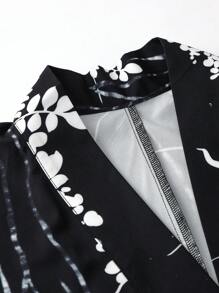 Irokai 日式女式印花浴衣和服，适合夏季节日 - 黑與白 - 查看 5