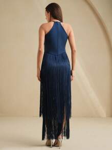 Anewsta 优雅复古波西米亚流苏长裙，适合春夏季、假期、节日、海滩、派对、复活节 - 藏蓝色 - 查看 2