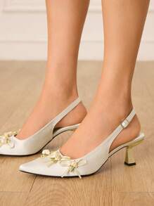 CUCCOO HITCHD 女士杏仁形高跟凉鞋，带蝴蝶结装饰，优雅适合婚礼派对户外夏季穿着 - 杏色 - 查看 4