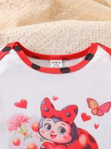 Baby Girls Can Wear Cute, Fun, Simple And Casual Red Background Black Dot Ladybug Print Jumpsuit Set With Headband In Spring And Summer Baby Girl Summer Clothes Sets - Multicolor - View 4