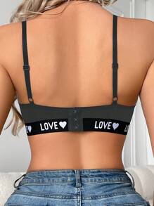 SHEIN Women's Hollow Out Letter & Heart Knitted Bra For Everyday Wear Without Padding - Dark Grey - View 2