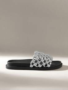 Solecia 女士镂空设计平底时尚凉鞋，适合日常穿着 - 銀色 - 查看 1