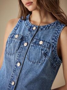 SHEIN EZwear Vestido de mezclilla casual y de moda con botones lavado