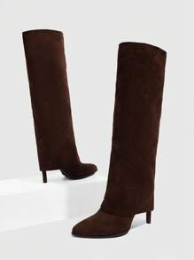 CUCCOO SZL Cuccoo 尖头高筒细跟过膝长靴，性感女士骑士靴 - 咖啡棕 - 查看 7