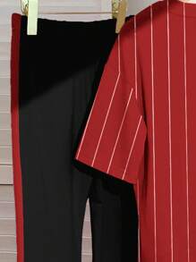 SHEIN 2 件套青少年女孩休闲简约短袖上衣和裤子套装，适合夏季 - 彩色 - 查看 5