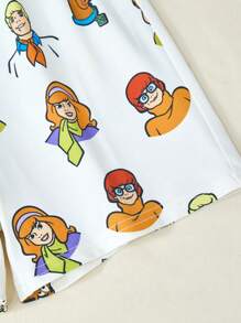 SCOOBY-DOO X SHEIN 小男孩卡通印花圆领短袖T恤和白色宽松短裤睡衣套装，夏季 - 彩色 - 查看 6