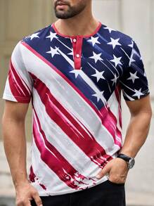 Manfinity VCAY maglietta casual da uomo a collo coreano con stampa, manica corta - Bianco - Visualizzare 4