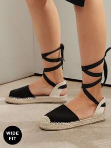 SHUZIA Giày đế bằng vải dệt đơn giản hàng ngày cho nữ dáng rộng, tối giản - màu đen - Xem 2