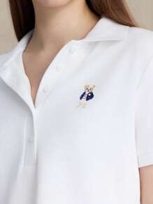 Briarwyn Áo thun polo cổ bẻ tay ngắn màu trơn đơn giản cho nữ Áo phông họa tiết phong cách Old Money cho nữ Quần áo trở lại trường - trắng - Xem 6