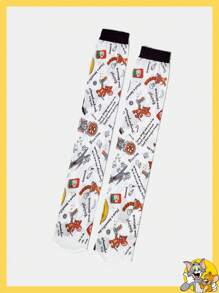TOM & JERRY X SHEIN 可爱字母和卡通印花连裤袜 - 白色 - 查看 5