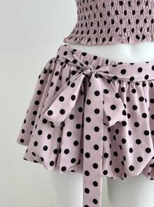 Elamini Bộ 2 món dành cho nữ, Phong cách đường phố Boho, Cổ yếm thắt nút, Họa tiết chấm bi - Hồng - Xem 4