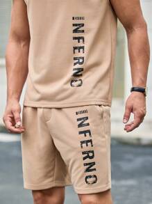 Manfinity VCAY 2pcs/Set Men's Casual Letter Print Fitted Hooded Tank Top Set