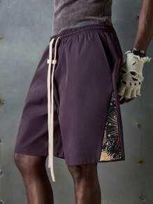 NEON BLANC 男士街头时尚编织闪亮刺绣短裤，适合夏季 - 鏽棕色 - 查看 4