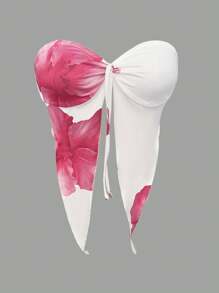 INAWLY Women's Standard Size Vacation Floral Print Tube Top - White - View 4