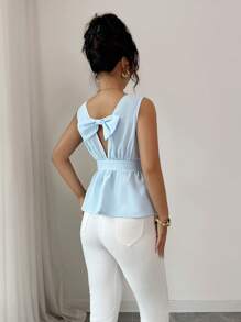 Chiquease Camiseta de tirantes sin mangas de cuello en V profundo de unicolor minimalista para mujer - Azul - Ver 2