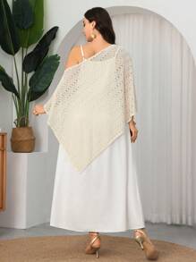 Modelyn Conjunto de 2 piezas de talla grande elegante con hombros oblicuos de ganchillo para primavera/verano - Beis - Ver 2