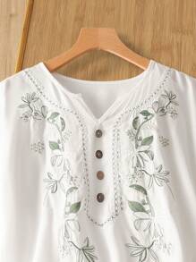 Rusticease Áo cánh thêu cổ chữ V không tay phong cách cổ điển cho nữ mùa hè - trắng - Xem 2