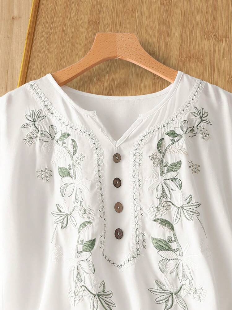 夏用 レディース Vネック ノースリーブ ヴィンテージカジュアル 刺繍ブラウス