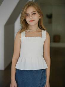 SHEIN 3pcs/Set Tween Girl & Mother Matching Casual All-Match Versatile Daily Layering Ribbed Striped Black & White Cropped Camisole