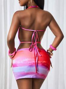 BamGleam Vestido sin espalda con tirantes de mujer con estampado de tie-dye
