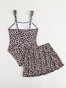 SHEIN Girl Teens' Mermaid Scale Print One-Piece Swimsuit With Mesh Skirt