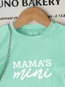 Conjunto informal de verano de 2 piezas: camiseta de manga corta con estampado de letras y pantalones cortos para niña