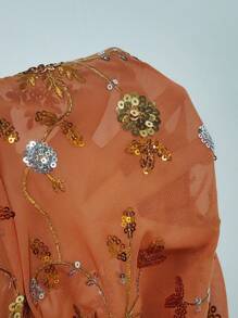 Chiquease Blusa de mujer con escote halter, espalda abierta, tirantes con lazo y bordado de lentejuelas - Naranja - Ver 7