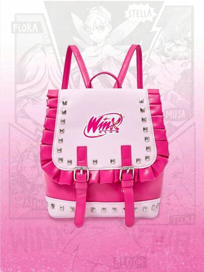 Winx Club X ROMWE Women's Fashionable Cute Rivet Ruffle Backpack