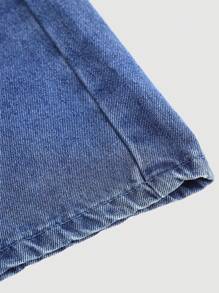 SHEIN 少女夏季纯色水洗无袖露背露背连体裤，带蝴蝶结和荷叶边装饰，休闲风格和休闲版型，女孩夏季海滩波西米亚风度假休闲装，狂欢音乐会节日装，返校 - 深色水洗藍 - 查看 5