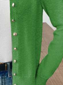 Franclia Women's Simple Solid Color Button Front Long Sleeve Cardigan, Casual Everyday Wear Fall Winter Cloth For Women - Green - View 3