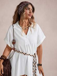 Freevana Plus Batwing Sleeve High Low Hem Blouse - White - View 3