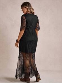 Freevana Vestido de encaje de unicolor con abertura alta, estilo vacacional de festival de música country de verano, regalo del Día de la Madre, ropa para Pascua, atuendo de vacaciones para mujeres, atuendo de concierto para mujeres, vestidos de graduación para mujeres